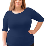 Women's and Plus Size Fitted Layering Shell - Modest Round Neck with Elbow Sleeves