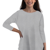 Curved Side Hem Tunic with 3/4 Sleeves and Modest Crew Neckline