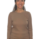 Long Sleeve Ribbed Shell Top in Cotton Spandex