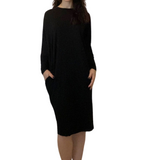 Batwing Long Sleeve Casual Comfort Midi Dress with Pockets