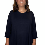 Plus Size Modest Handkerchief Tunic Top - 3/4 Sleeve Comfort Flow Design