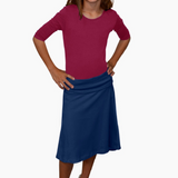 Girls Midi Skater Skirt with Fold-Over Waistband in Cotton Spandex