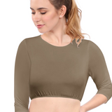 Modest Neck Cropped Layering - Cotton Spandex 3/4 Sleeve Shell Top