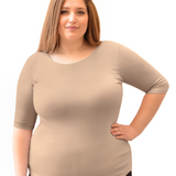 Women's and Plus Size Fitted Layering Shell - Modest Round Neck with Elbow Sleeves
