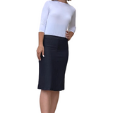 Faux Knit Denim Knee-Length Pencil Skirt with Stretch