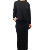 French Terry Cotton Blend Maxi Skirt with Pockets - Casual Comfort