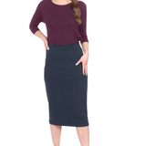 Mid-Calf Pencil Skirt in Cotton Spandex – No Slits