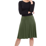 Knee Length A-Line Skater Skirt with Full Elastic Waist