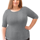 Plus Size Fitted Layering Shell - Modest Round Neck with Elbow Sleeves