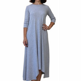 A-line Cotton Ribbed Maxi Dress - Modest Neckline, 3/4 Sleeves and Pockets