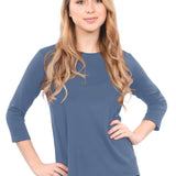 3/4 Sleeve Curved Hem Tunic Top - Breathable Viscose Spandex