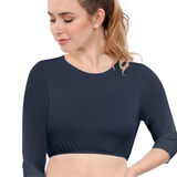 Modest Neck Cropped Layering - Cotton Spandex 3/4 Sleeve Shell Top