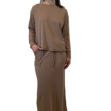 French Terry Cotton Blend Maxi Skirt with Pockets - Casual Comfort