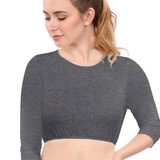 Modest Neck Cropped Layering - Cotton Spandex 3/4 Sleeve Shell Top