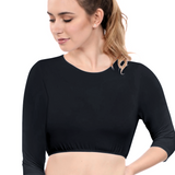 Modest Neck Cropped Layering - Cotton Spandex 3/4 Sleeve Shell Top
