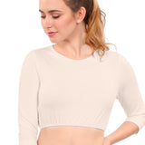 Modest Neck Cropped Layering - Cotton Spandex 3/4 Sleeve Shell Top