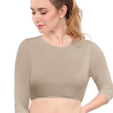 Modest Neck Cropped Layering - Cotton Spandex 3/4 Sleeve Shell Top