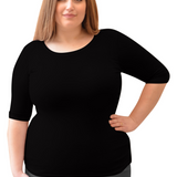 Women's and Plus Size Fitted Layering Shell - Modest Round Neck with Elbow Sleeves