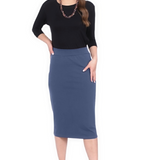 Mid-Calf Pencil Skirt in Cotton Spandex – No Slits