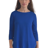 Curved Side Hem Tunic with 3/4 Sleeves and Modest Crew Neckline