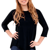 3/4 Sleeve Curved Hem Tunic Top - Breathable Viscose Spandex