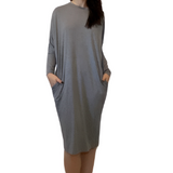 Batwing Long Sleeve Casual Comfort Midi Dress with Pockets