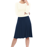 Knee Length A-Line Skater Skirt with Full Elastic Waist
