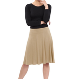 Knee Length A-Line Skater Skirt with Full Elastic Waist