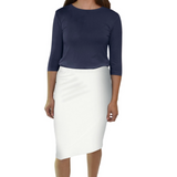 Lightweight Knee-Length Jersey Knit Pencil Skirt with Elastic Waist