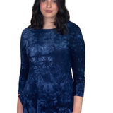Curved Side Hem Tunic with 3/4 Sleeves and Modest Crew Neckline