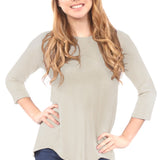 3/4 Sleeve Curved Hem Tunic Top - Breathable Viscose Spandex