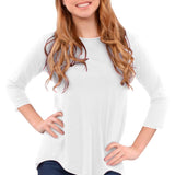 3/4 Sleeve Curved Hem Tunic Top - Breathable Viscose Spandex