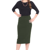 Mid-Calf Pencil Skirt in Cotton Spandex – No Slits
