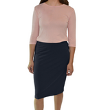 Lightweight Knee-Length Jersey Knit Pencil Skirt with Elastic Waist