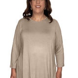Plus Size Modest Handkerchief Tunic Top - 3/4 Sleeve Comfort Flow Design