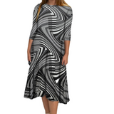 Mid-Calf 3/4 Sleeve Swing Dress with Pockets