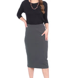 Mid-Calf Pencil Skirt in Cotton Spandex – No Slits