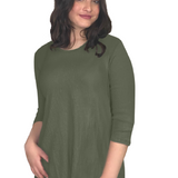 Hi-Lo Soft Crinkled Cotton Spandex 3/4 Sleeve Tunic