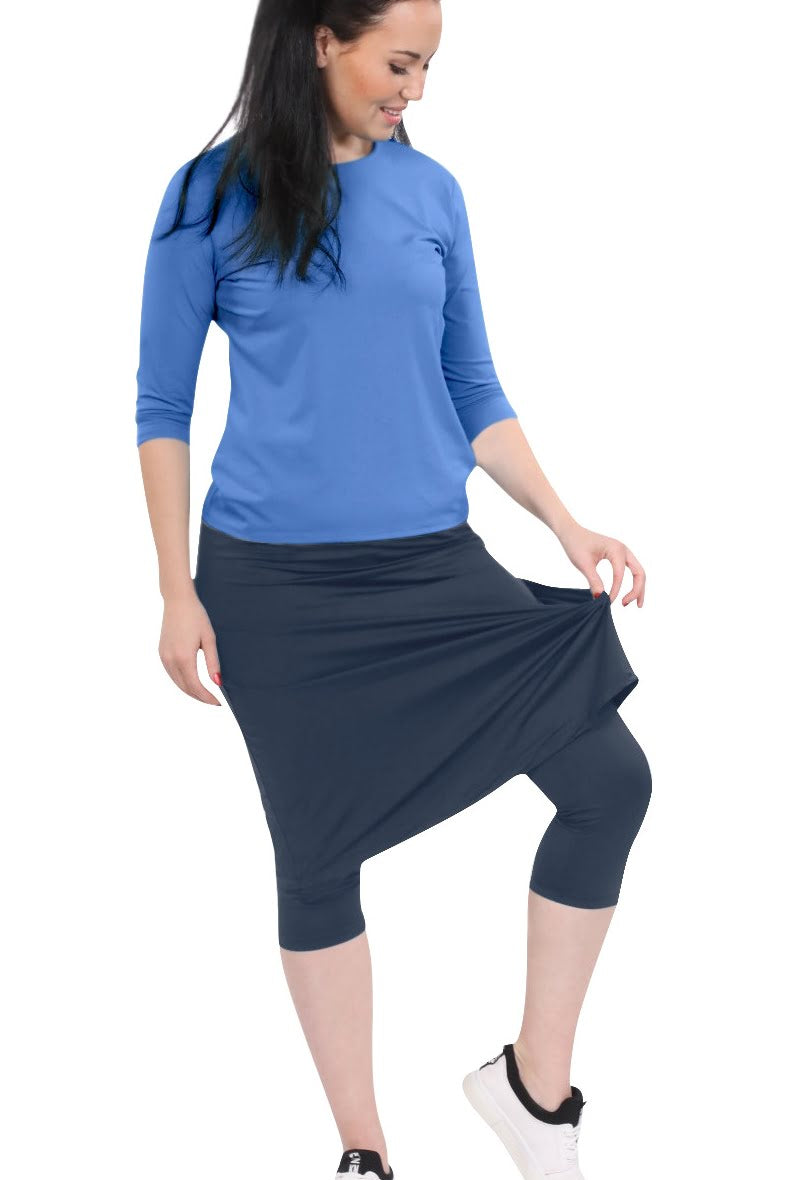 Modest Swim and Sports Midi Skirt with Attached Leggings - UPF 50 Protection