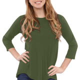 3/4 Sleeve Curved Hem Tunic Top - Breathable Viscose Spandex