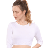 Modest Neck Cropped Layering - Cotton Spandex 3/4 Sleeve Shell Top
