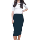 Mid-Calf Pencil Skirt in Cotton Spandex – No Slits