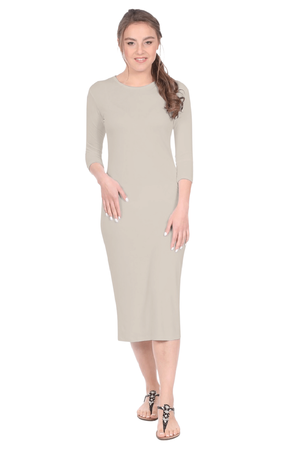 Modest Layering Dress with 3/4 Sleeves and No Slits Heather Grey / XX-Large Modest Layering Dress with 3/4 Sleeves and No Slits Heather Grey / XX-Large