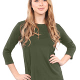 3/4 Sleeve Curved Hem Tunic Top - Breathable Viscose Spandex