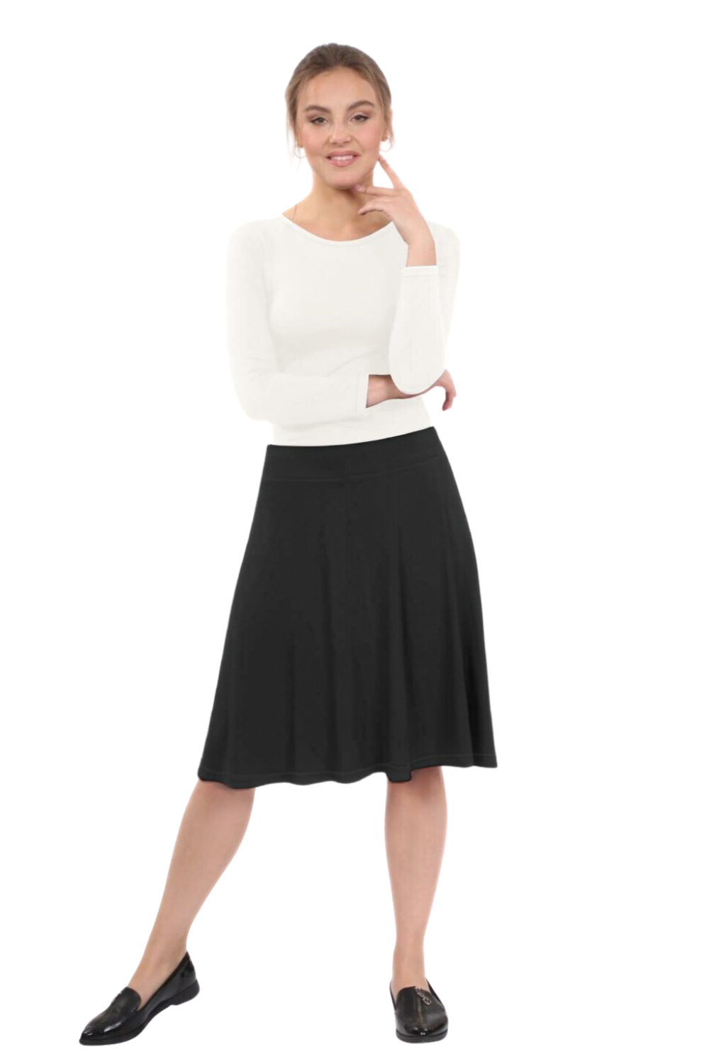 Knee Length A-Line Skater Skirt with Full Elastic Waist – Kosher