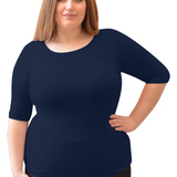Women's and Plus Size Fitted Layering Shell - Modest Round Neck with Elbow Sleeves