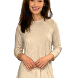Popular Wide-Ribbed Handkerchief Hem Tunic with 3/4 Sleeves