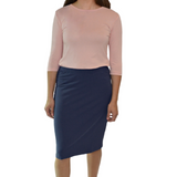 Lightweight Knee-Length Jersey Knit Pencil Skirt with Elastic Waist