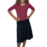 Girls Midi Skater Skirt with Fold-Over Waistband in Cotton Spandex
