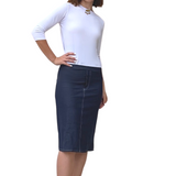 Faux Knit Denim Knee-Length Pencil Skirt with Stretch